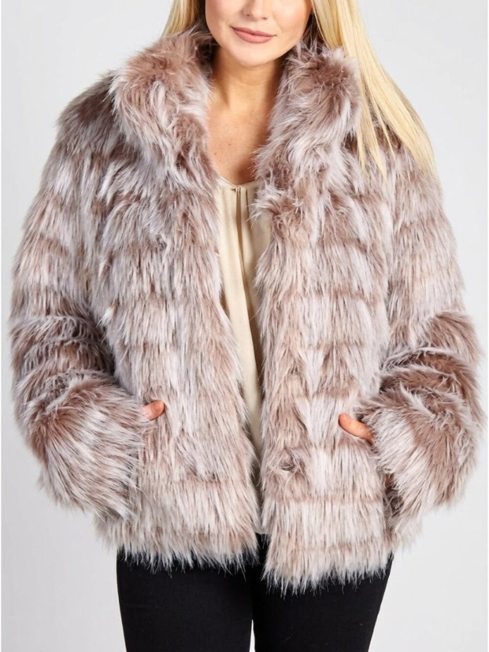 Betsey Johnson Gray Plush Faux Fur Coat M Animal Print Lined High Collar Y2K - Picture 13 of 13